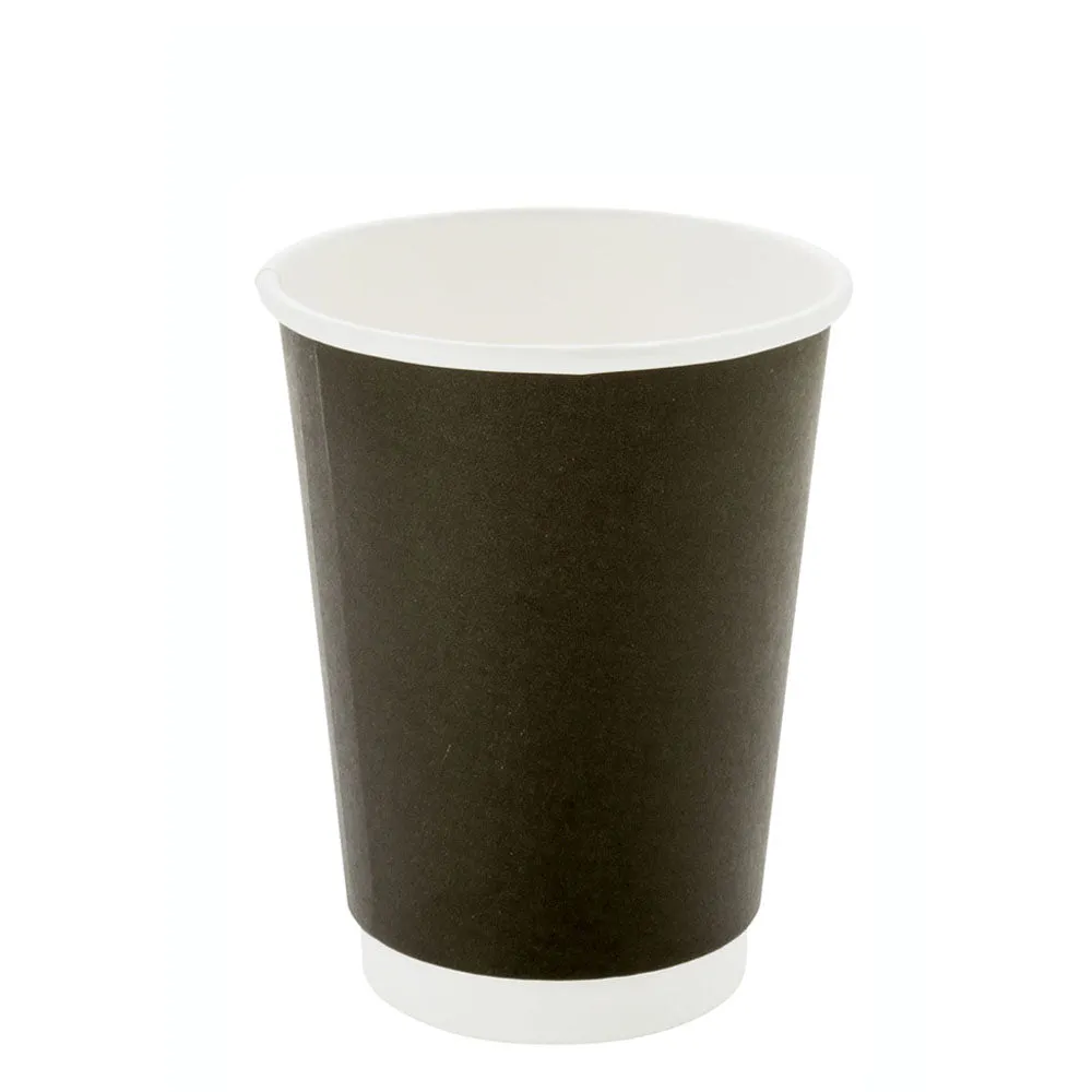 12 oz Black Paper Coffee Cup - Double Wall - 3 1/2" x 3 1/2" x 4 1/4" - 500 count box