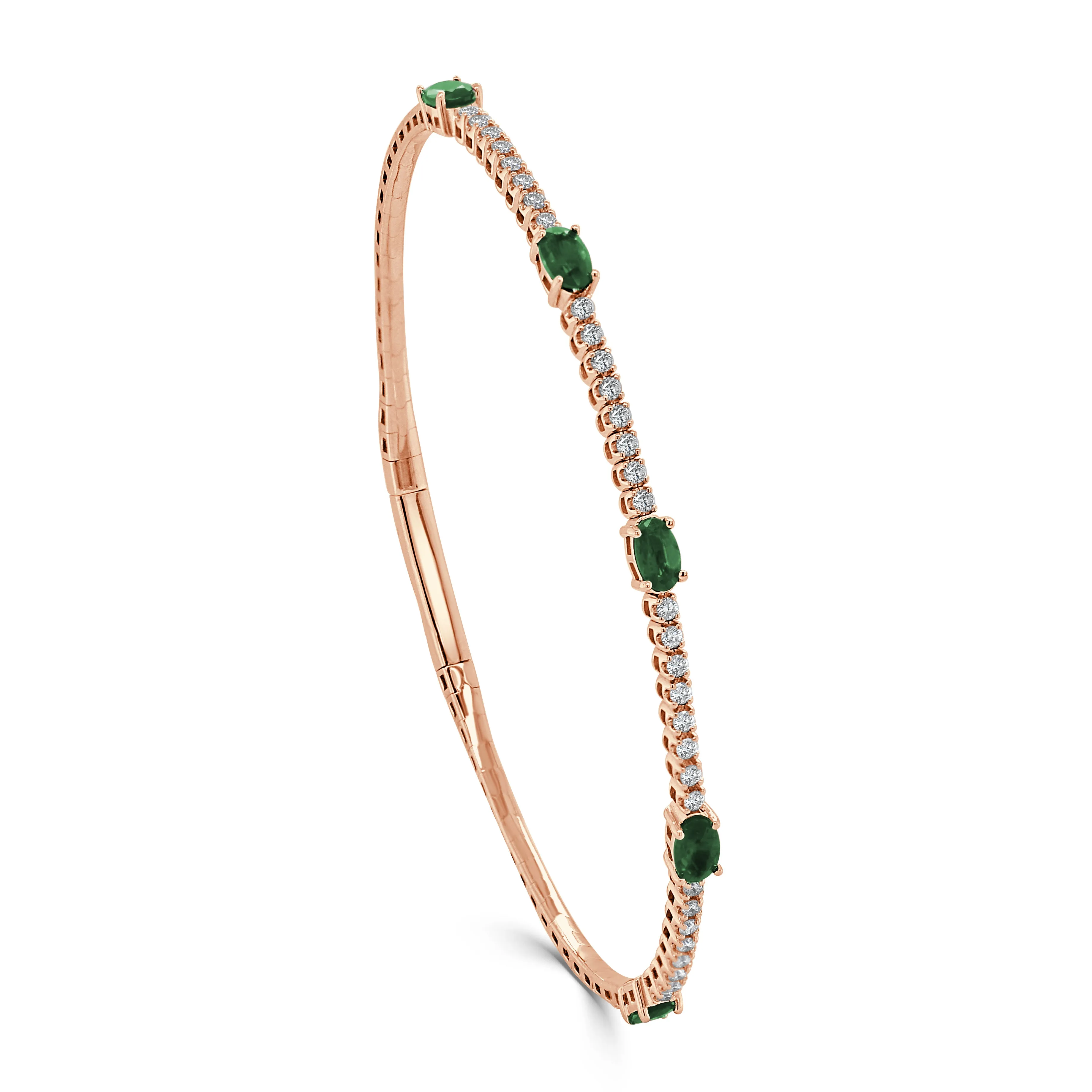 14K Gold Emerald & Diamond Station Flexible Bangle