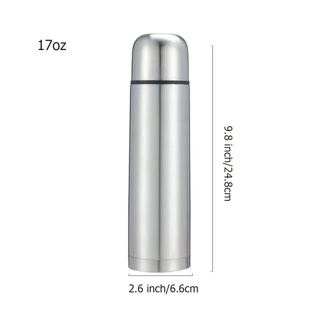 1pc 17oz/34oz Insulated Stainless Steel Thermal Vacuum Flask - Large Capacity, Double-Walled, Leak-Proof, and Sweat-Free - Perfect for Hot and Cold Drinks, Tea, Coffee, Water, and Travel