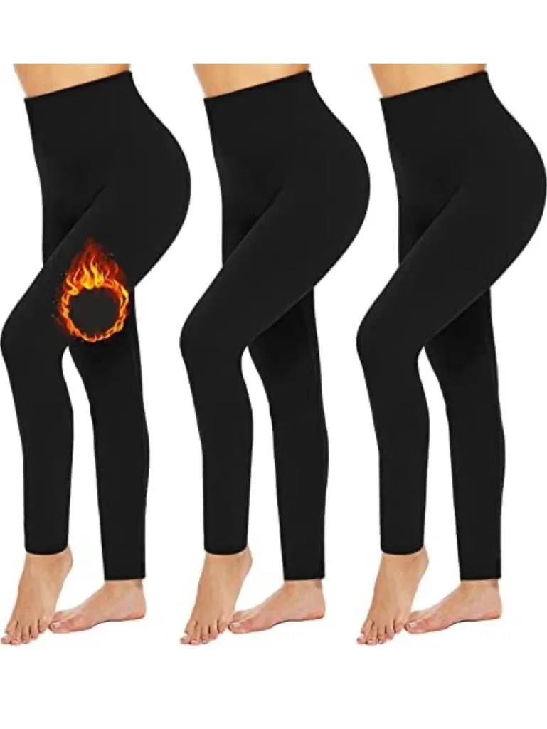 3 Pack Women‚Äôs Fleece Lined Leggings High Waist Stretchy warm Leggings one size