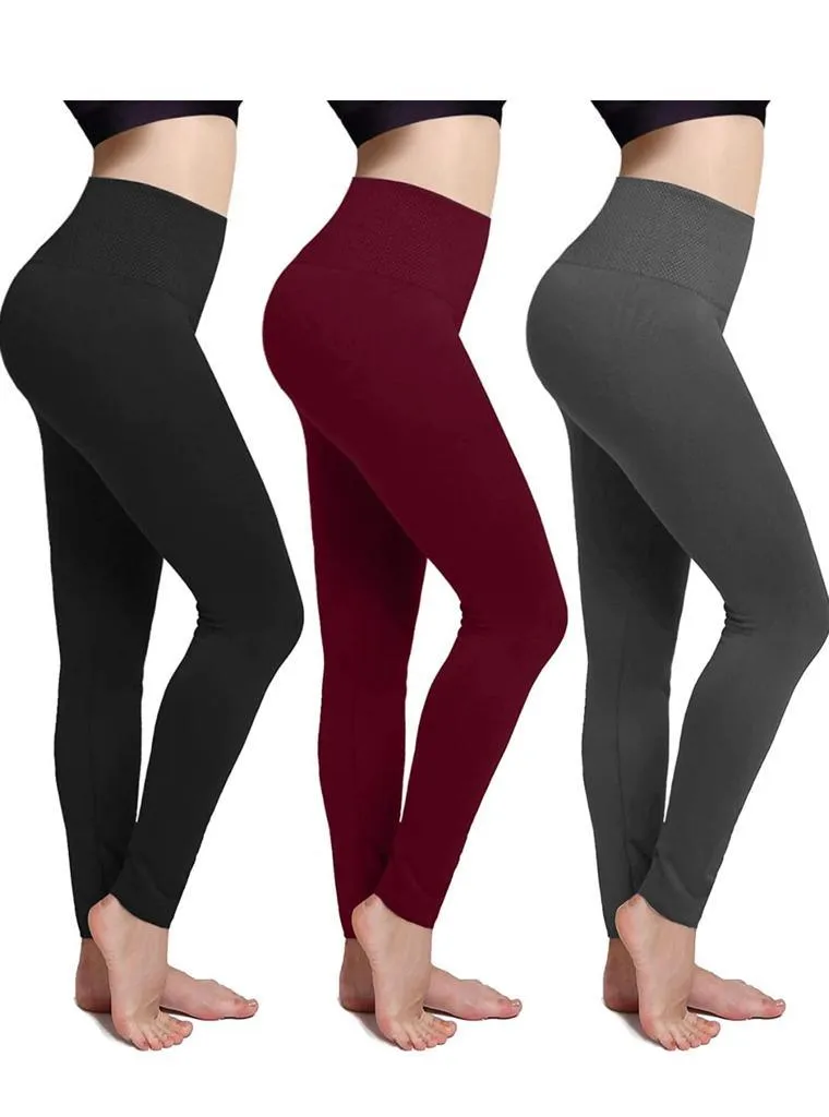 3 Pack Women‚Äôs Fleece Lined Leggings High Waist Stretchy warm Leggings one size