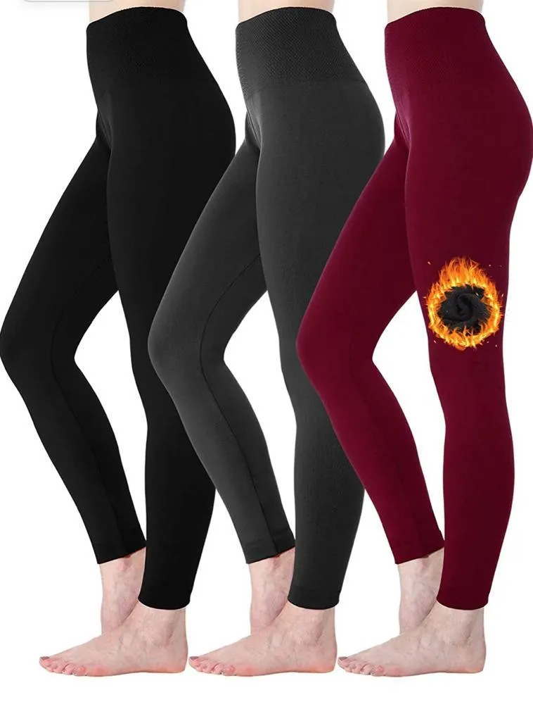 3 Pack Women‚Äôs Fleece Lined Leggings High Waist Stretchy warm Leggings one size