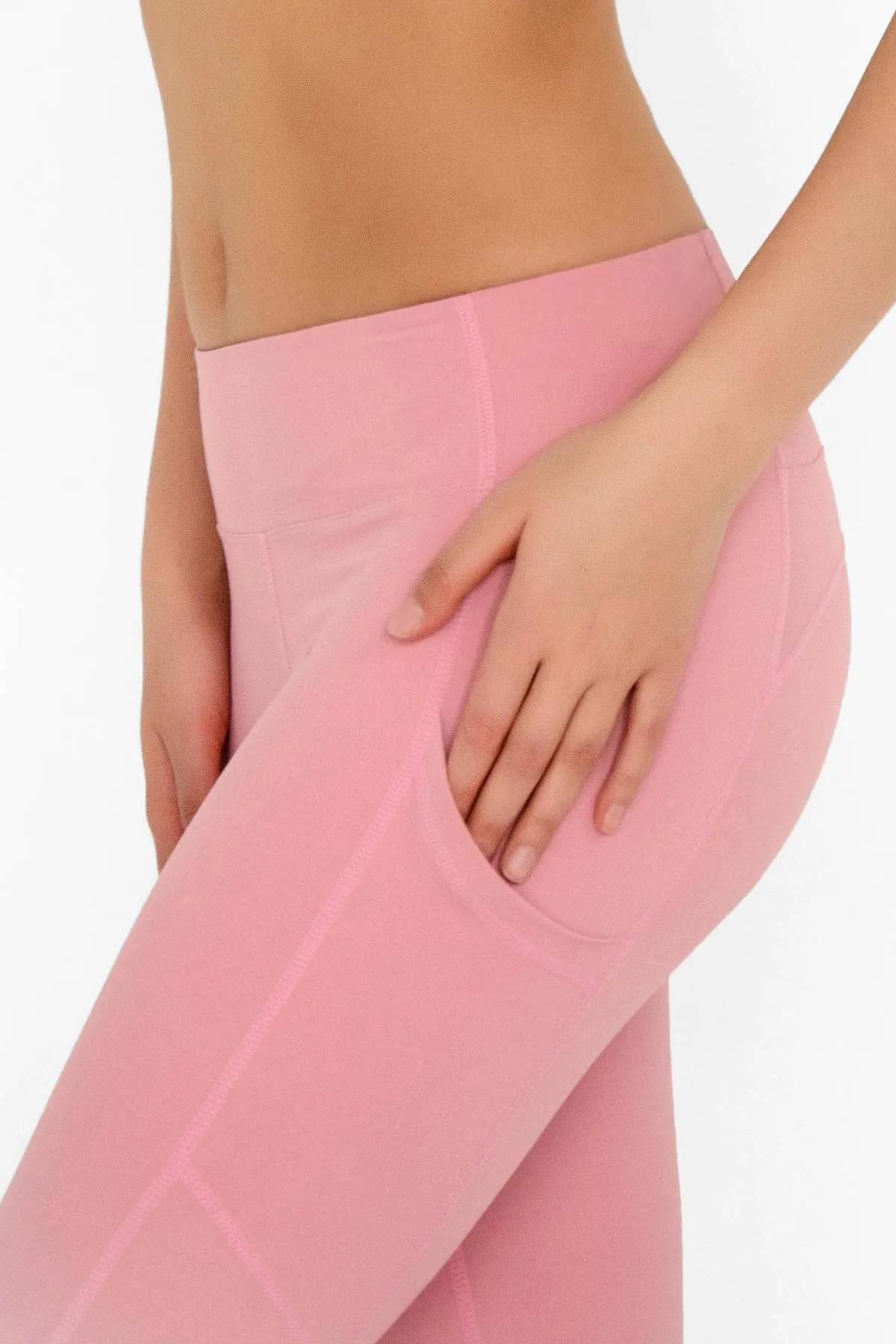 4 for $54 - Dusty Pink Cassi Side Pockets Workout Leggings Yoga Pants - Women