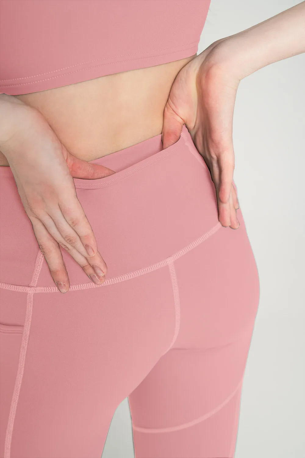 4 for $54 - Dusty Pink Cassi Three Pockets Workout Leggings Yoga Pants - Women