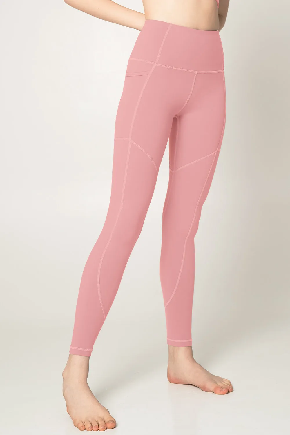 4 for $54 - Dusty Pink Cassi Three Pockets Workout Leggings Yoga Pants - Women