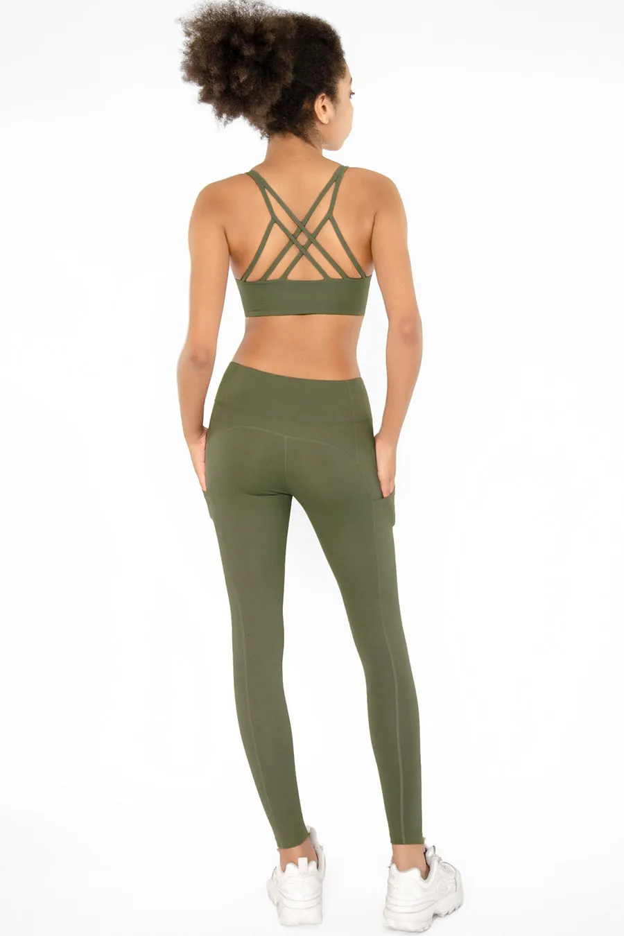 4 for $54 - Olive Khaki Green Cassi Side Pockets Workout Yoga Leggings - Women