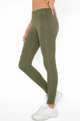 4 for $54 - Olive Khaki Green Cassi Side Pockets Workout Yoga Leggings - Women