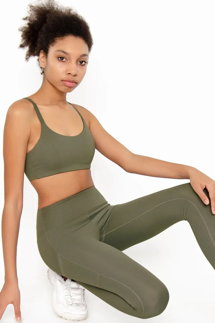 4 for $54 - Olive Khaki Green Cassi Side Pockets Workout Yoga Leggings - Women