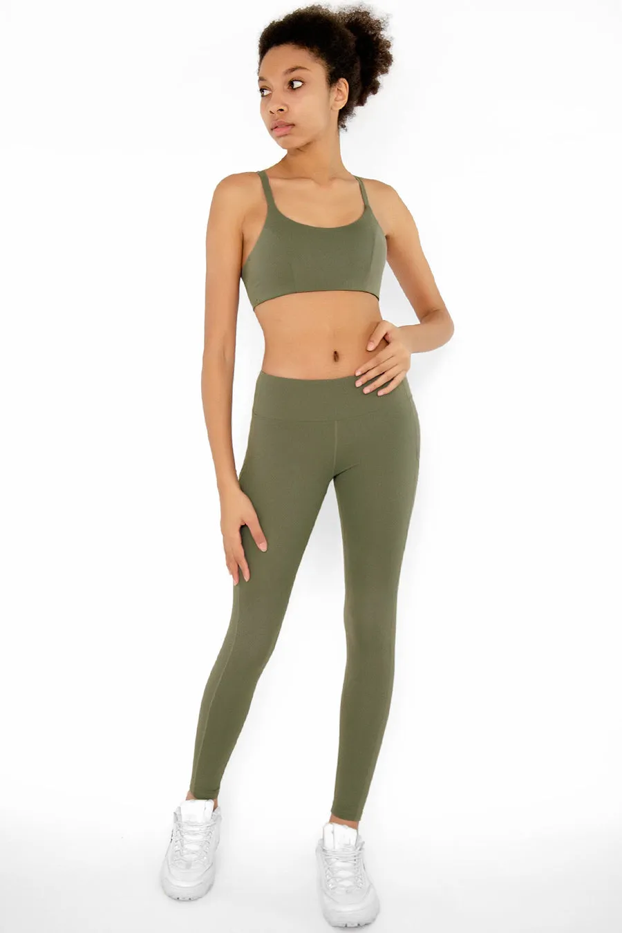 4 for $54 - Olive Khaki Green Cassi Side Pockets Workout Yoga Leggings - Women