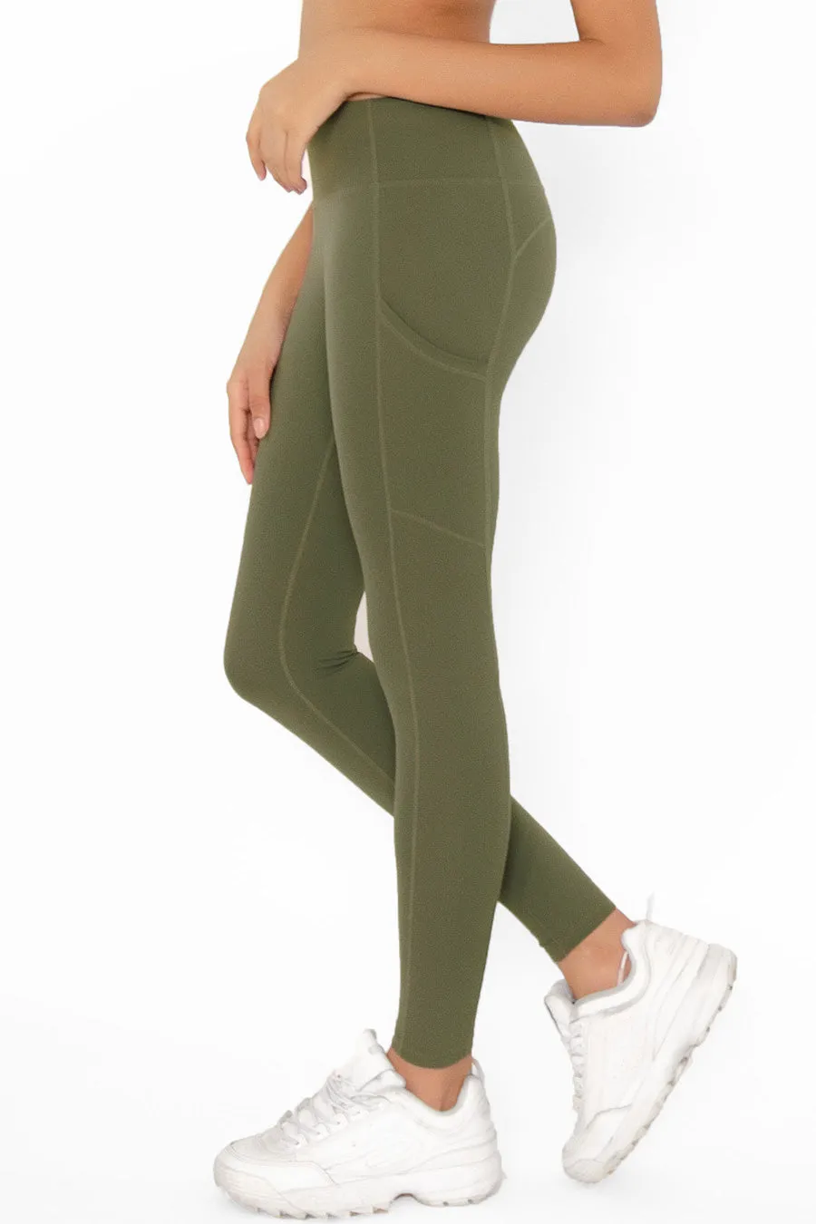 4 for $54 - Olive Khaki Green Cassi Side Pockets Workout Yoga Leggings - Women