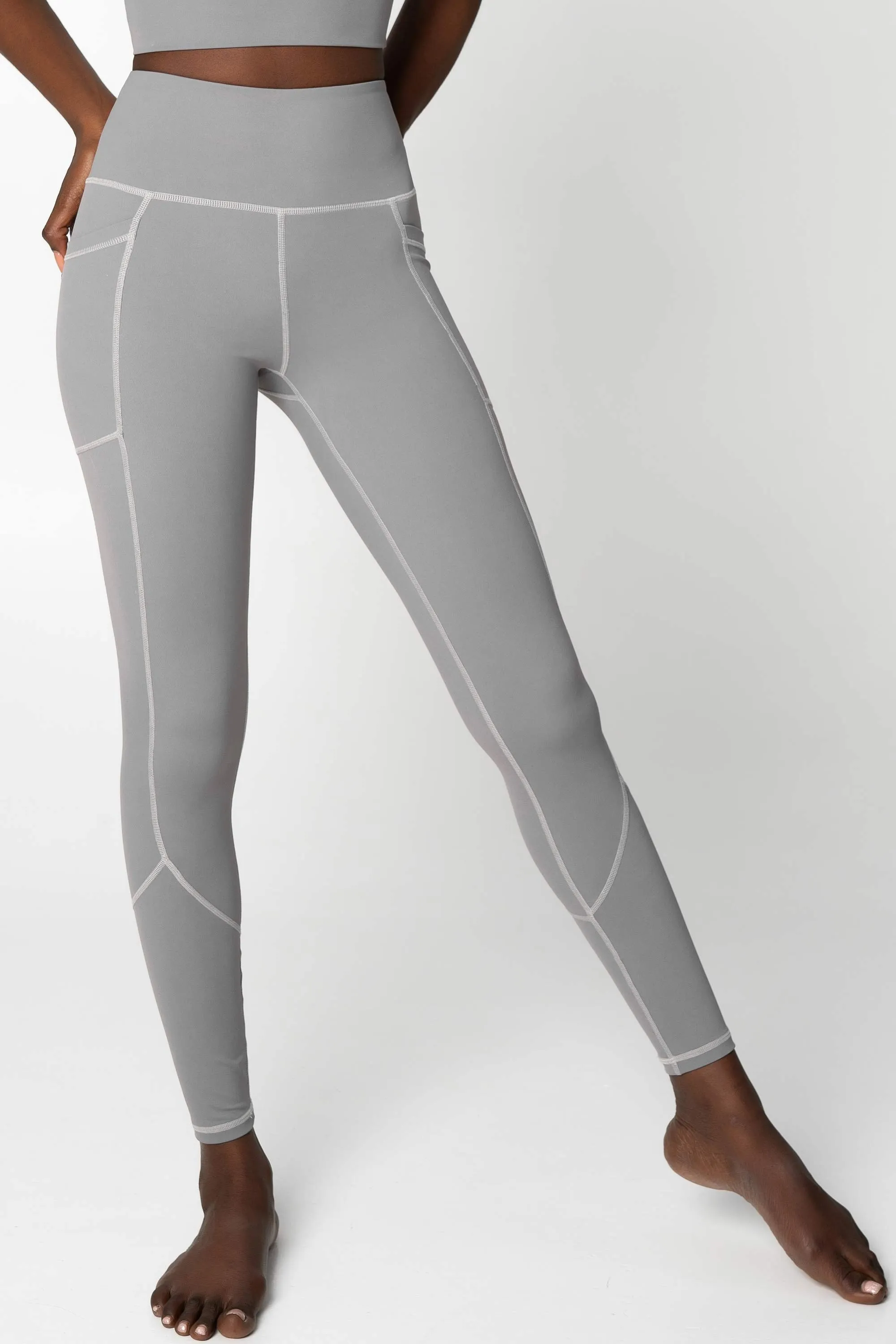 4 for $54 - Silver Grey Cassi Deep Pockets Workout Leggings Yoga Pants - Women