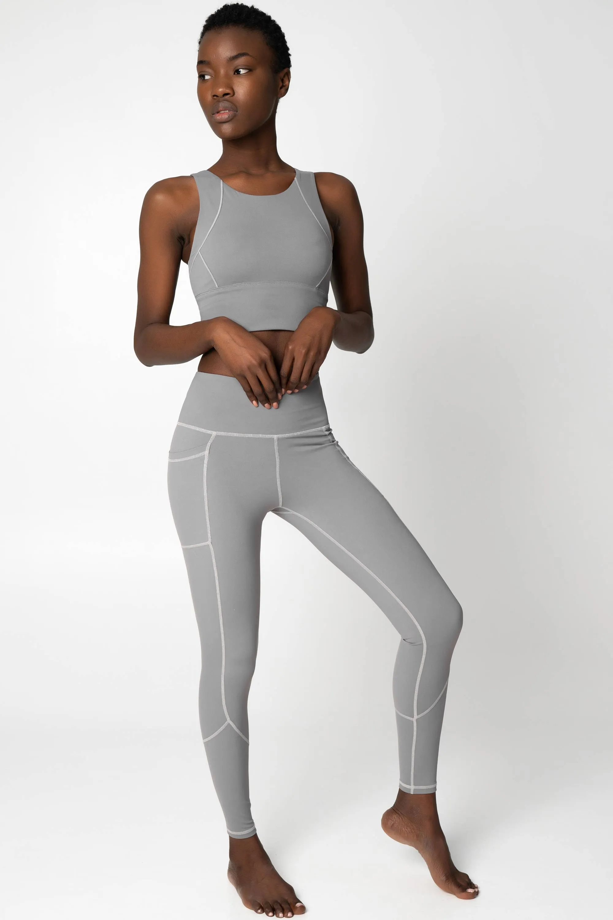 4 for $54 - Silver Grey Cassi Deep Pockets Workout Leggings Yoga Pants - Women