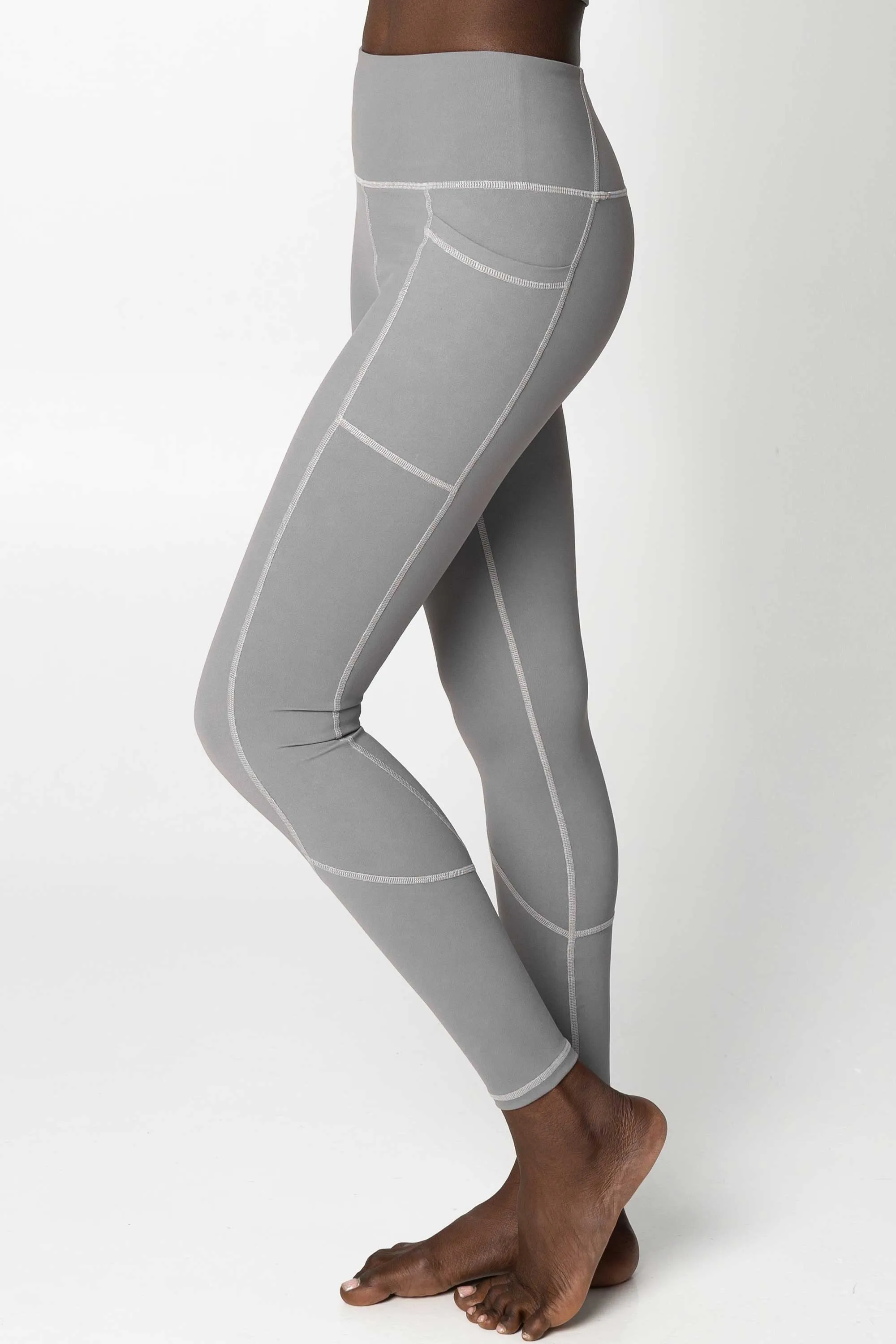 4 for $54 - Silver Grey Cassi Deep Pockets Workout Leggings Yoga Pants - Women