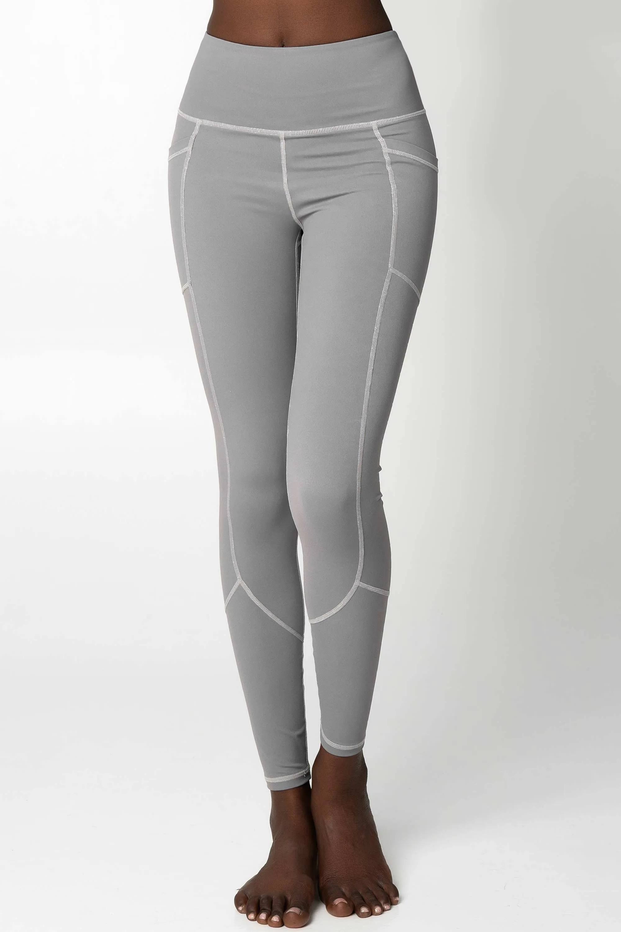 4 for $54 - Silver Grey Cassi Deep Pockets Workout Leggings Yoga Pants - Women