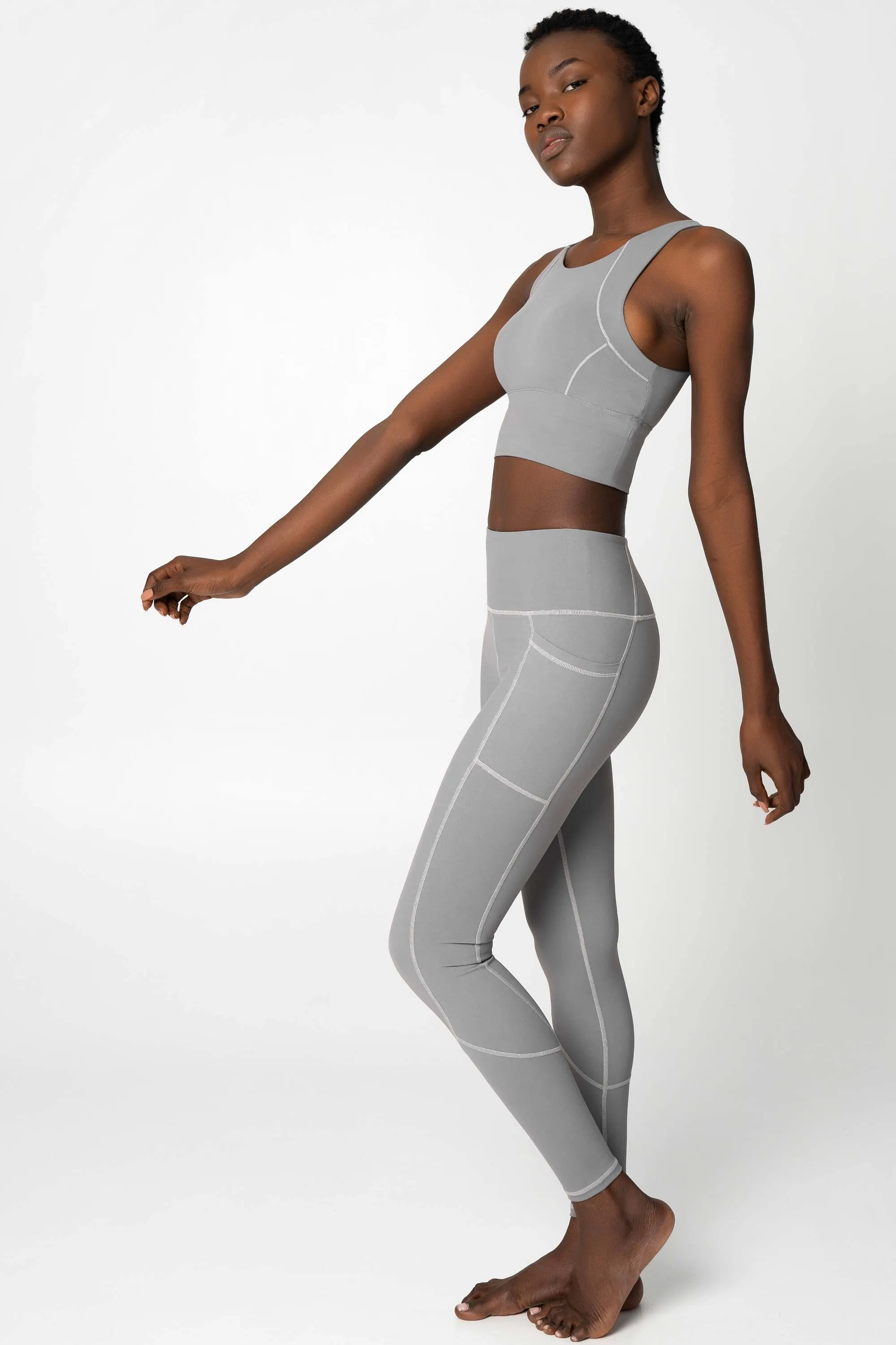 4 for $54 - Silver Grey Cassi Deep Pockets Workout Leggings Yoga Pants - Women