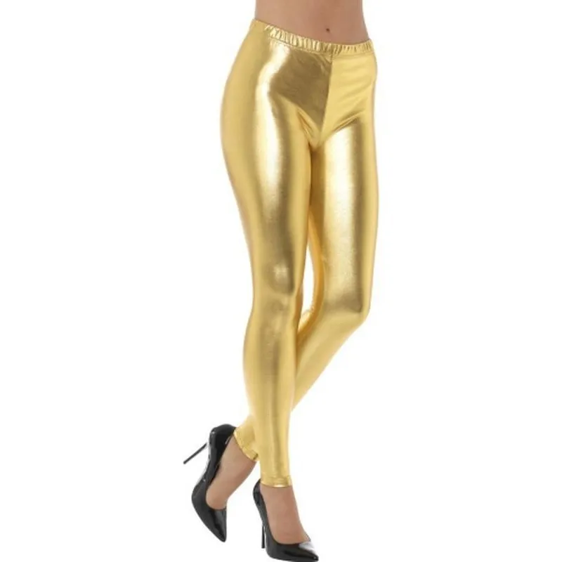 80s Metallic Disco Leggings - Gold