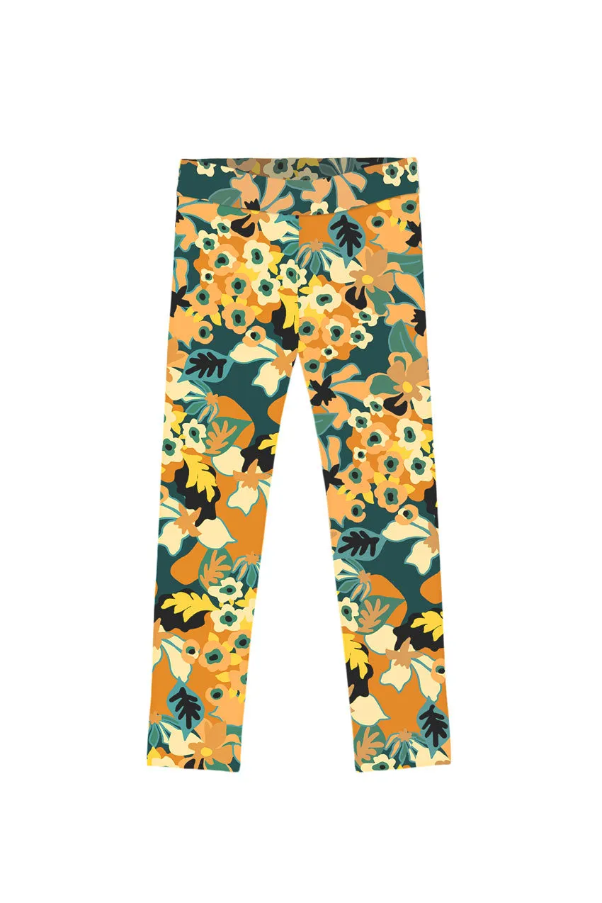 Admiration Lucy Brown Floral Leaf Print Casual Active Leggings - Girls