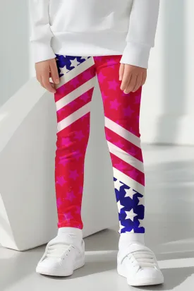 Americana Lucy Red & Blue USA Flag Printed Leggings - Kids