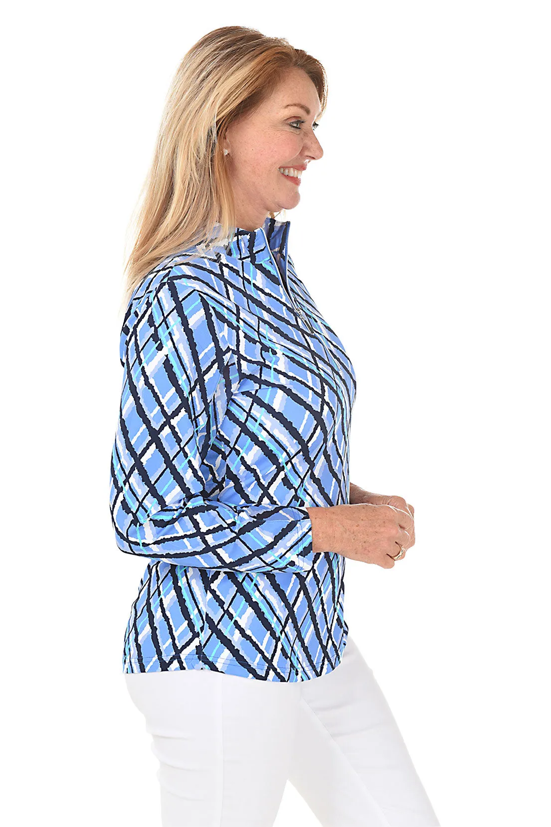 Argyle Plaid Cooling UPF50  Mock Neck Top