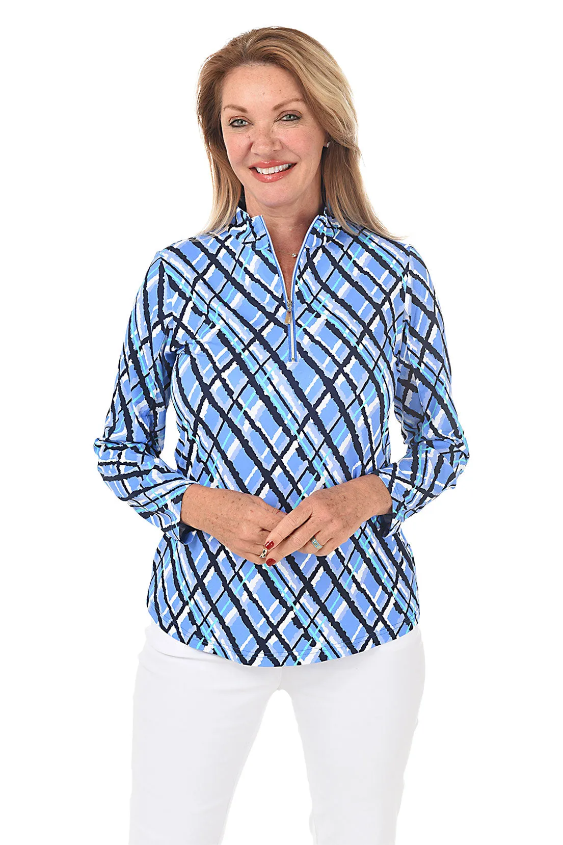 Argyle Plaid Cooling UPF50  Mock Neck Top