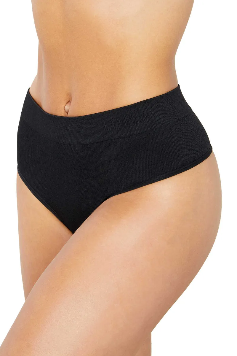 BLACK HIGH SCULPT THONG RIB