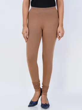 Brown Plain Churidar Lycra Leggings