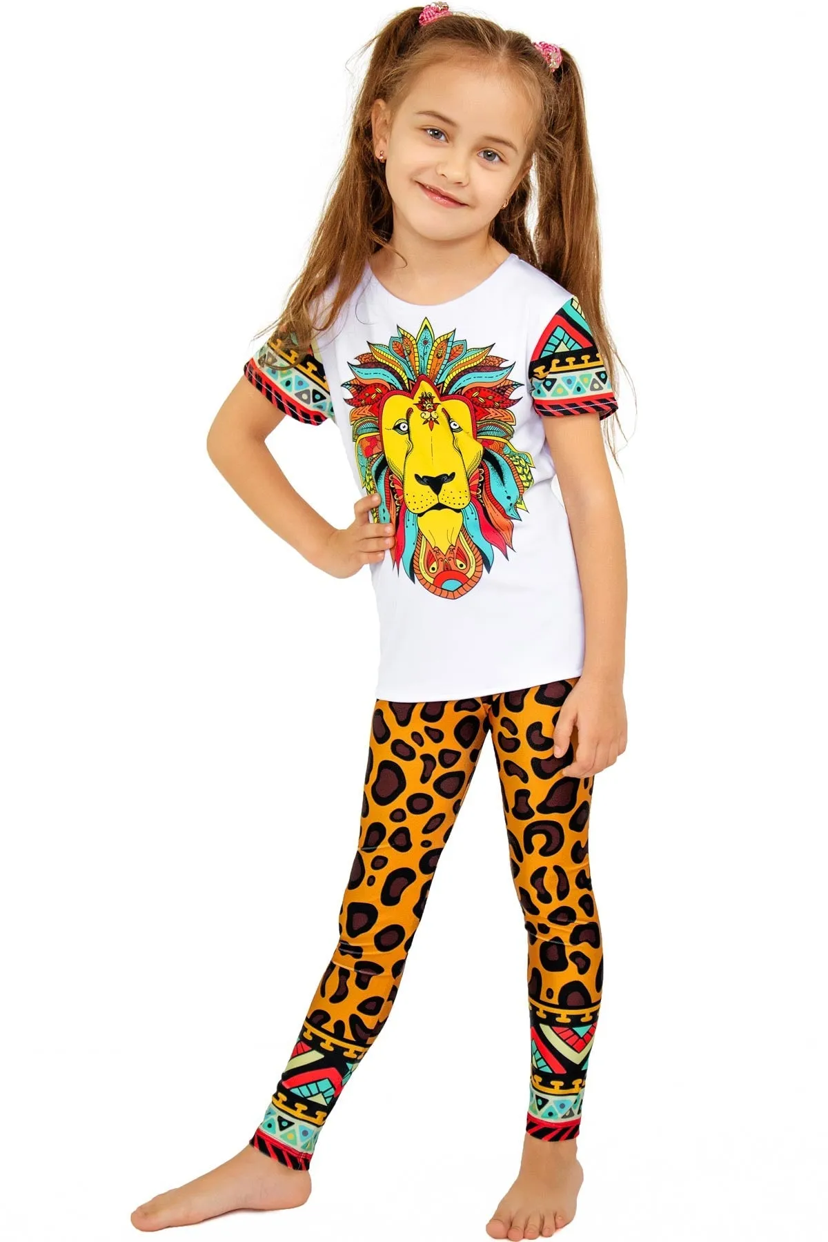 BUY 1 GET 4 FREE! Safari Lucy Brown Cute Leopard Print Leggings - Girls