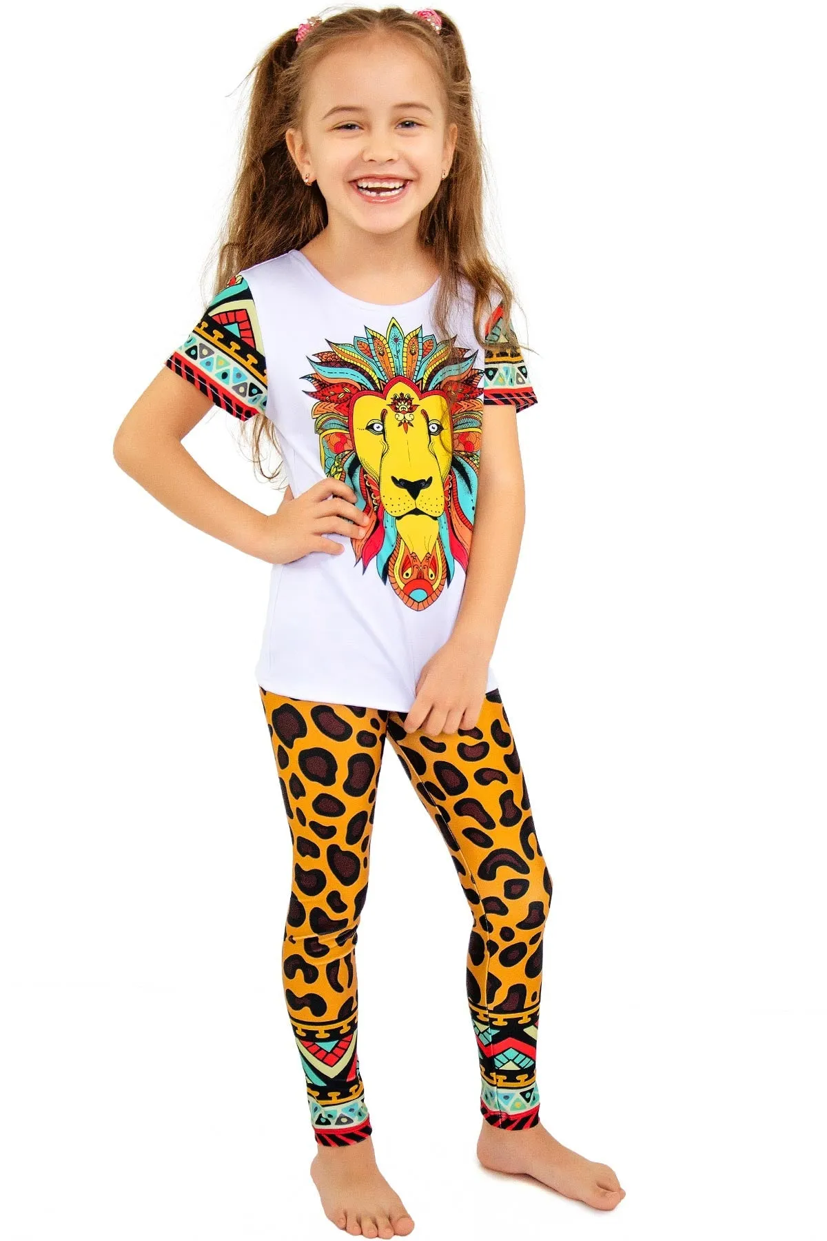 BUY 1 GET 4 FREE! Safari Lucy Brown Cute Leopard Print Leggings - Girls