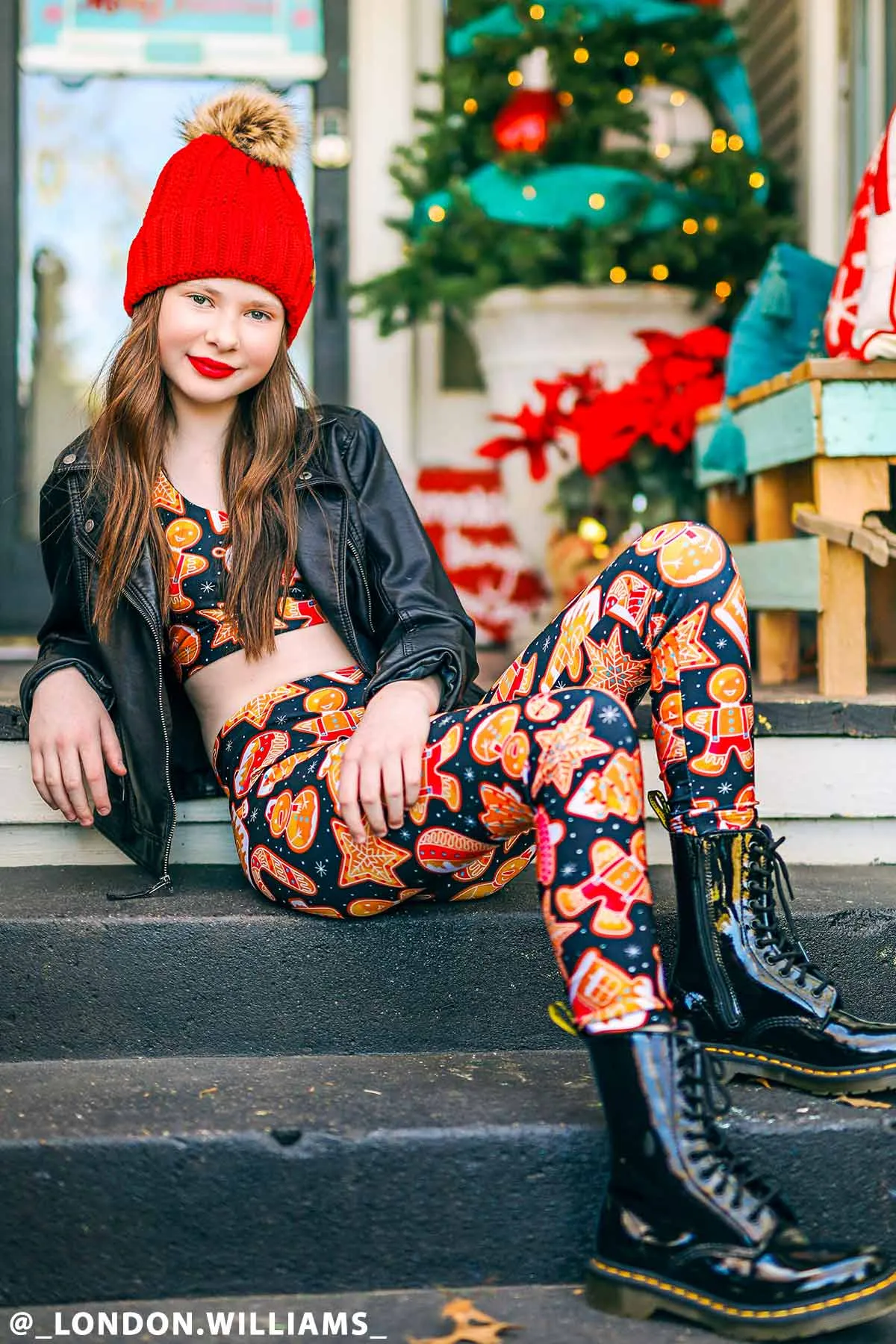 Cookie Time Lucy Black Cute Christmas Printed Leggings - Kids