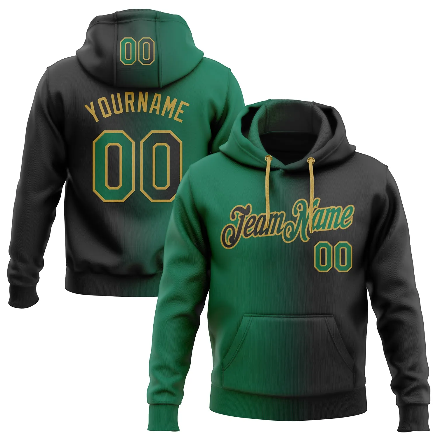 Custom Stitched Black Kelly Green-Old Gold Gradient Fashion Sports Pullover Sweatshirt Hoodie