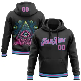 Custom Stitched Black Pink-Sky Blue 3D Pattern Design Evil Eyes Sports Pullover Sweatshirt Hoodie