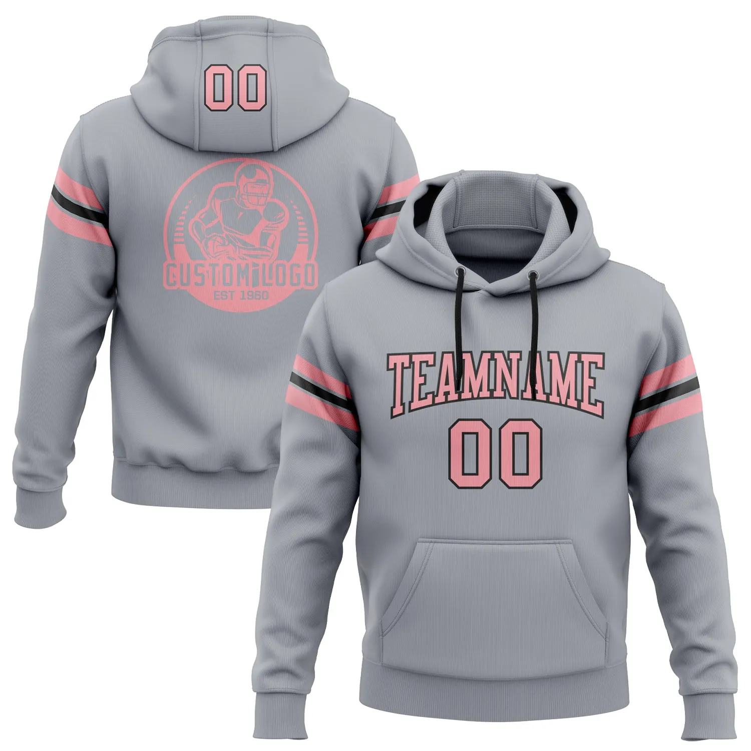 Custom Stitched Gray Medium Pink-Black Football Pullover Sweatshirt Hoodie