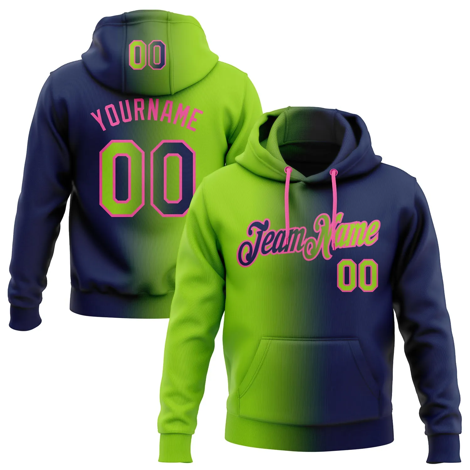 Custom Stitched Navy Neon Green-Pink Gradient Fashion Sports Pullover Sweatshirt Hoodie