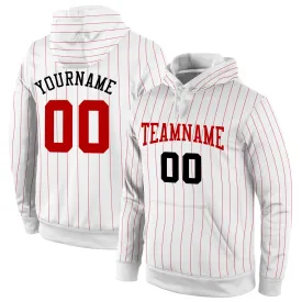 Custom Stitched White Red Pinstripe Red-Black Sports Pullover Sweatshirt Hoodie