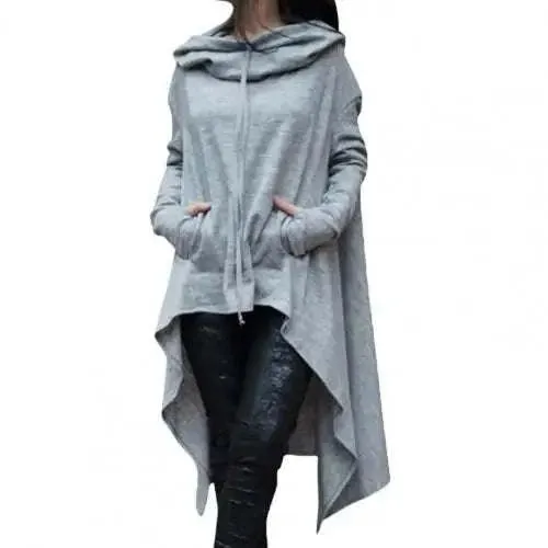 Elegant Long Hoodie for Women - Solid Color Casual Sweatshirt