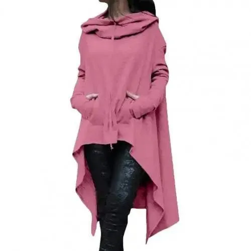 Elegant Long Hoodie for Women - Solid Color Casual Sweatshirt