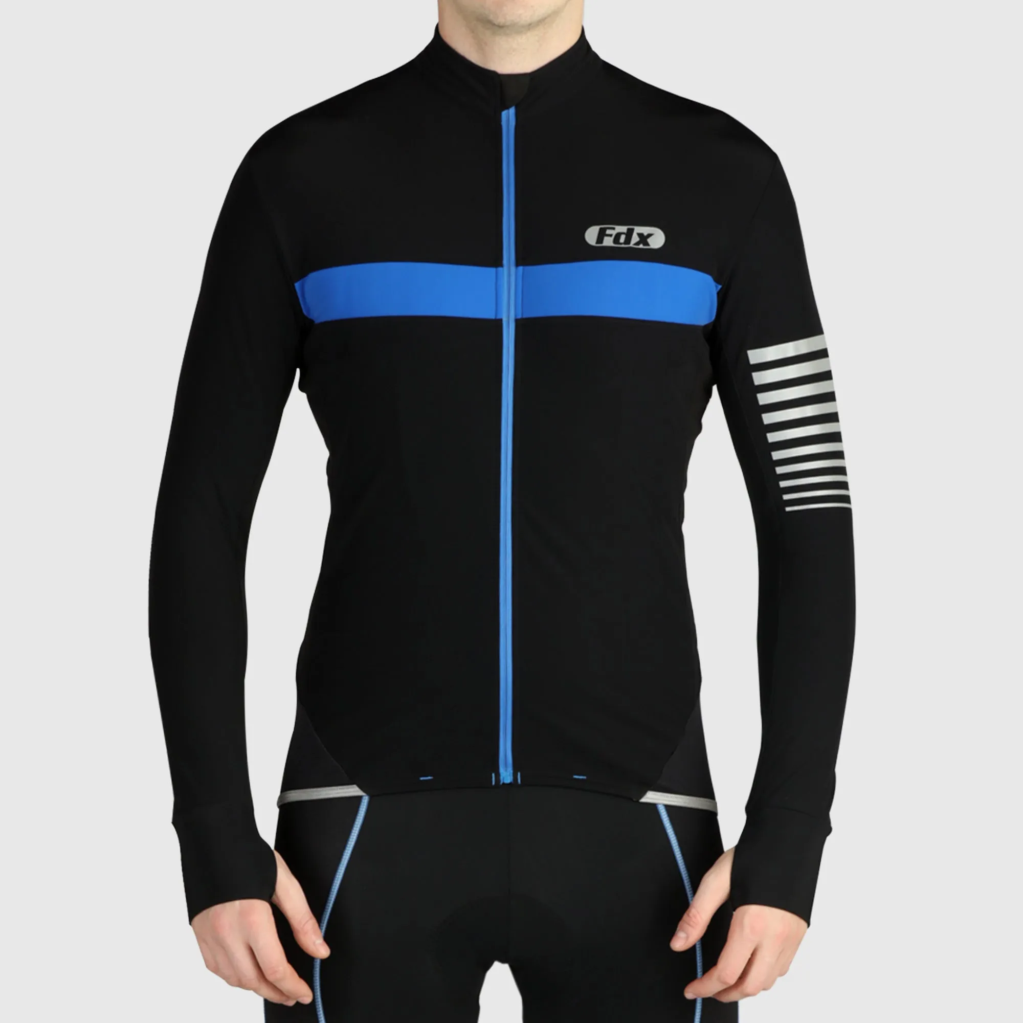 Fdx All Day Men's & Boy's Blue Thermal Roubaix Long Sleeve Cycling Jersey