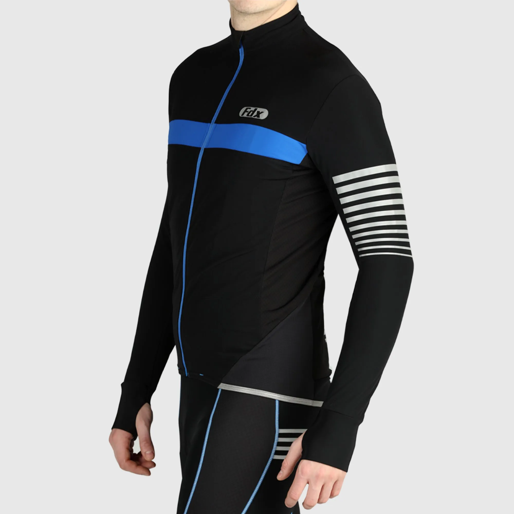 Fdx All Day Men's & Boy's Blue Thermal Roubaix Long Sleeve Cycling Jersey