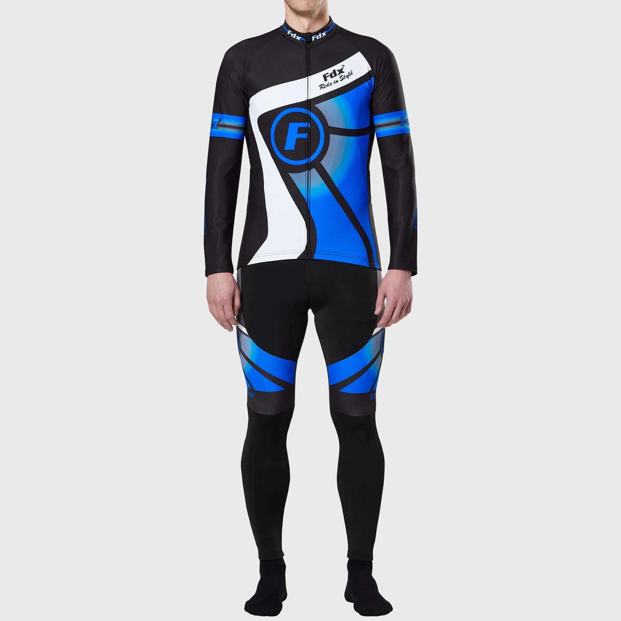 Fdx Men's & Boy's Set Signature Thermal Roubaix Long Sleeve Cycling Jersey & Bib Tights - Blue