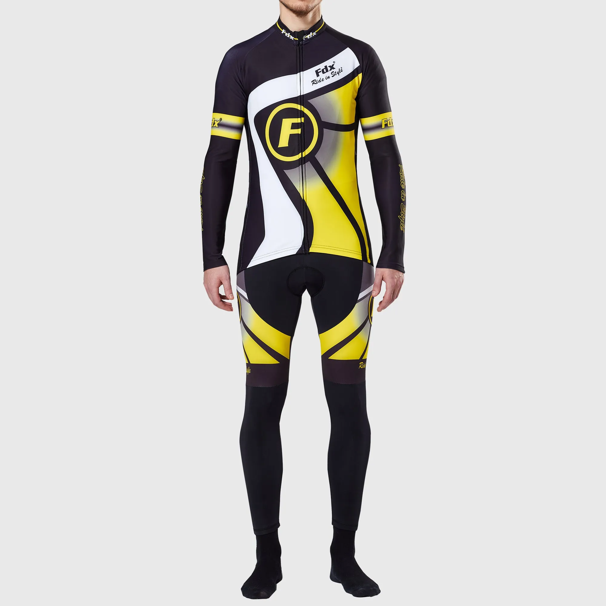 Fdx Men's & Boy's Set Signature Thermal Roubaix Long Sleeve Cycling Jersey & Bib Tights - Yellow