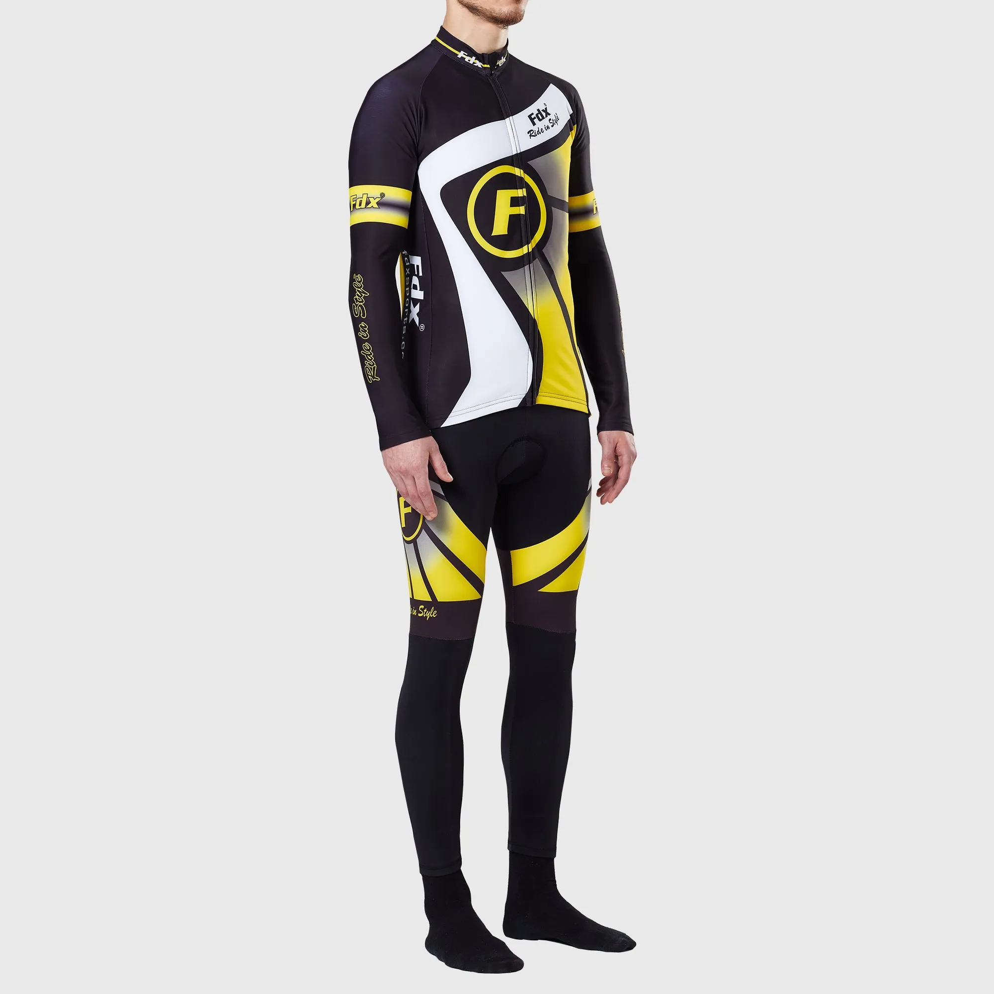 Fdx Men's & Boy's Set Signature Thermal Roubaix Long Sleeve Cycling Jersey & Bib Tights - Yellow