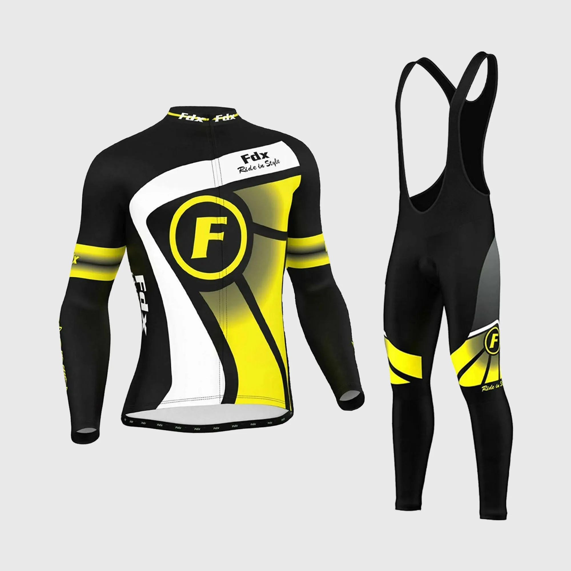 Fdx Men's & Boy's Set Signature Thermal Roubaix Long Sleeve Cycling Jersey & Bib Tights - Yellow