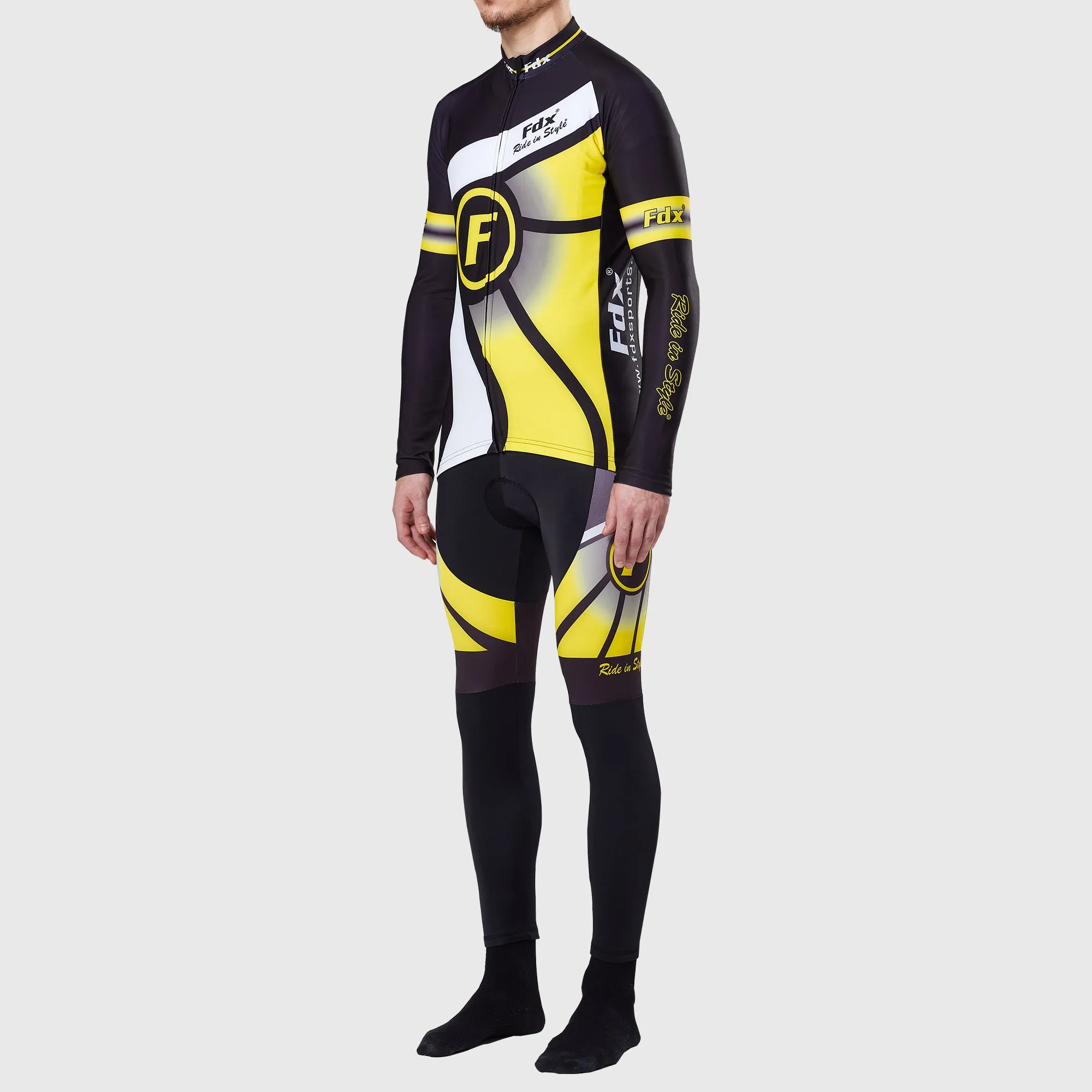 Fdx Men's & Boy's Set Signature Thermal Roubaix Long Sleeve Cycling Jersey & Bib Tights - Yellow