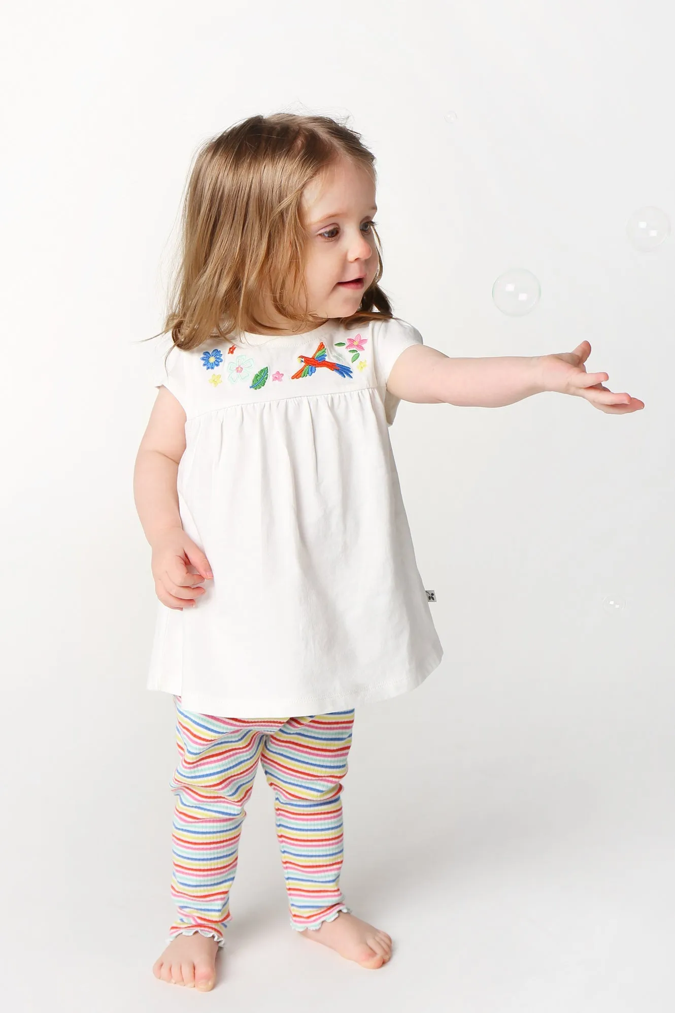 Frugi Jade Outfit - Soft White/Rainbow Rib