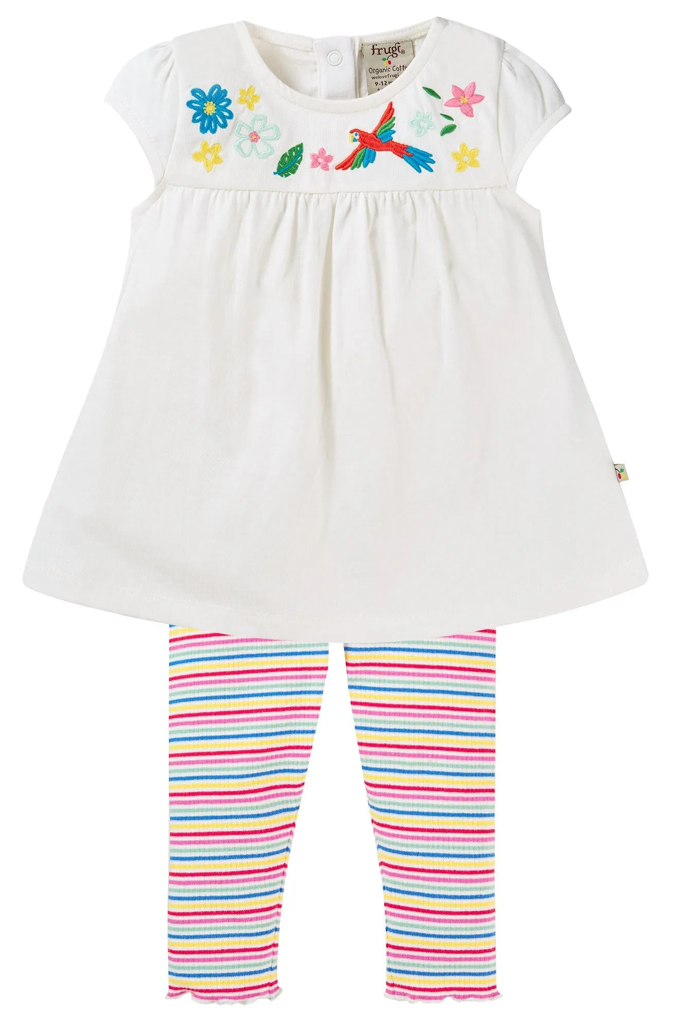 Frugi Jade Outfit - Soft White/Rainbow Rib