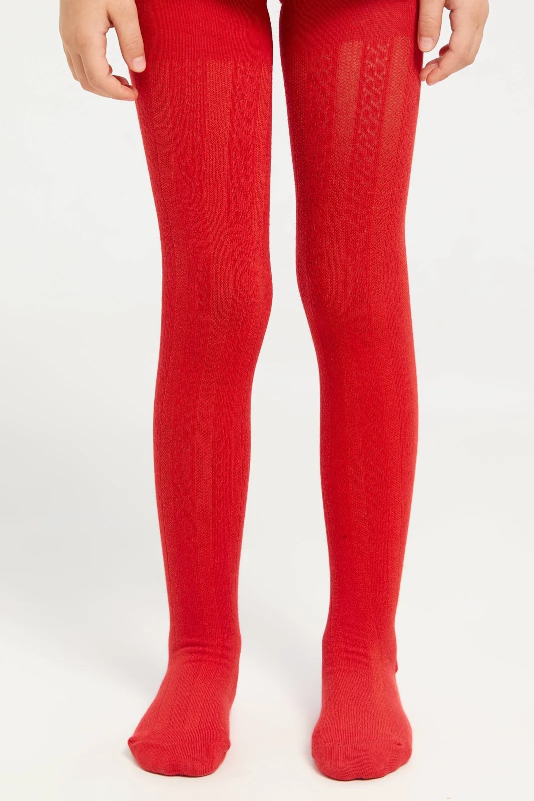 Girls Black And Red Jacquard Tights Set (2 Piece)