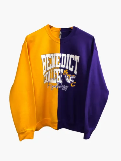 Handmade Benedict College Psychology Half and Half Purple Gold Sweatshirt