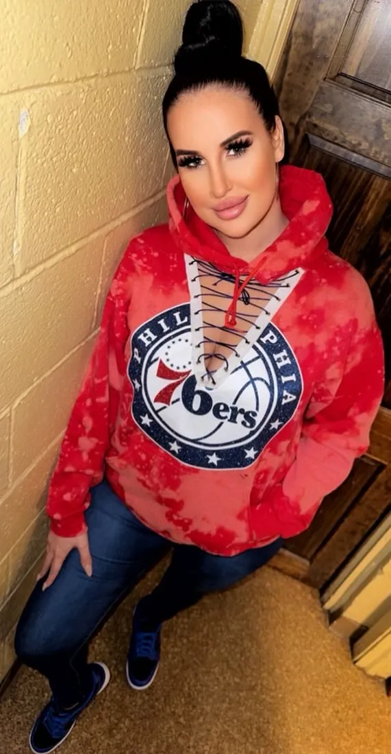 Handmade Philadelphia 76ers Red White Lace Up Hoodie