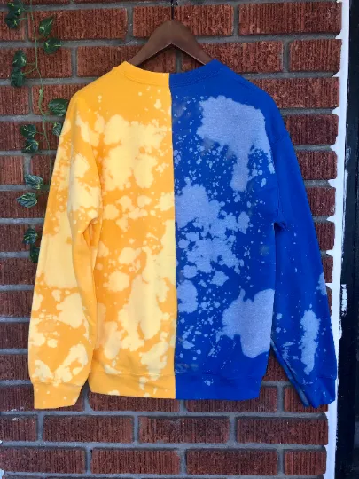 Handmade SGRho 1922 Royal Gold Hand Bleached Half and Half Crew Neck Sweatshirt