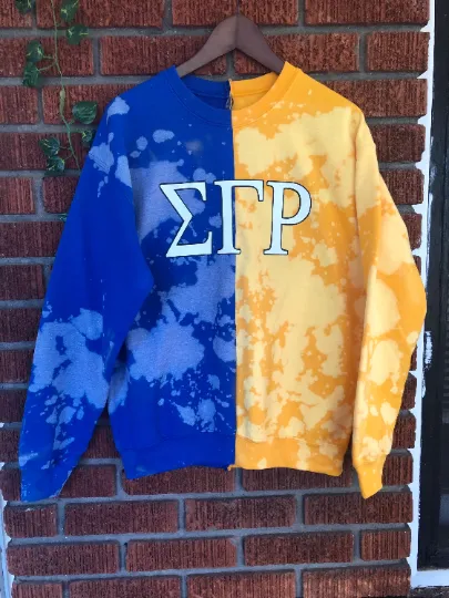 Handmade SGRho 1922 Royal Gold Hand Bleached Half and Half Crew Neck Sweatshirt